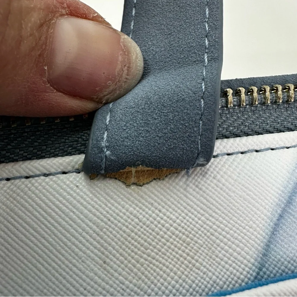 Light Blue Zippered Tablet Folio Soft Suede Like Feel Marbled Interior 